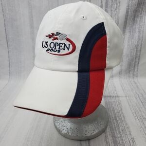 US Open Tennis 2009 Baseball Cap White Ble Red Stripe Official OSFM